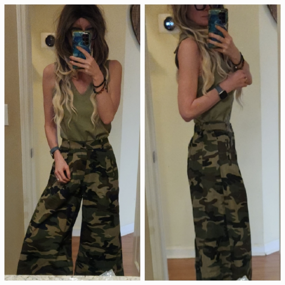 AMAZING Army Camo Wide Leg Barrel Style Crop Pant Culotte Gaucho